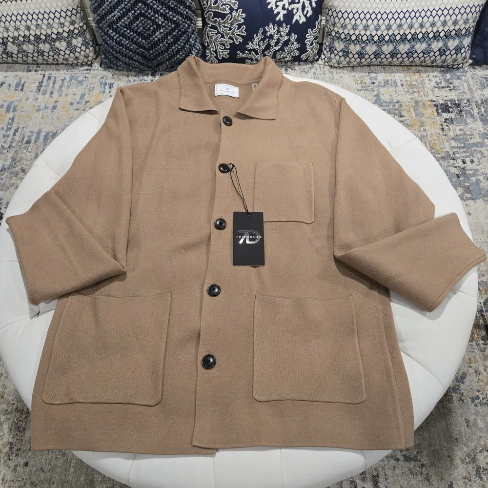 7Diamonds Sweater Cardigan Button Up Beige Stretch Soft Breath Button L NWT - Picture 5 of 16